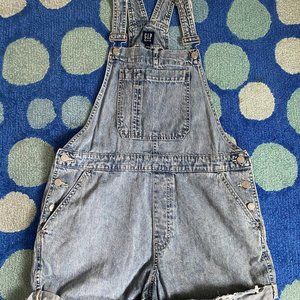 GAP distressed denim short overalls